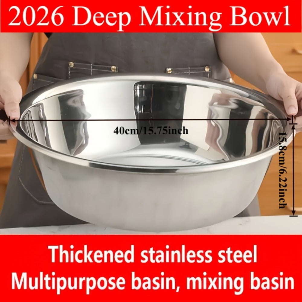 Large Stainless Steel Mixing Bowl | 304 Heavy-Duty Salad & Wash Basin, Hammer Finish, Non-Slip Base, Rounded Edges – Kitchen, Laundry, Utility Sink, Commercial & Home Use