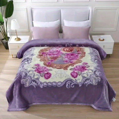 Reversible Plush Blanket 2-Ply 520GSM Milk Velvet - Soft Warm Queen King Size Blanket with Vibrant Animal & Floral Designs, All-Season Bed Couch Throw