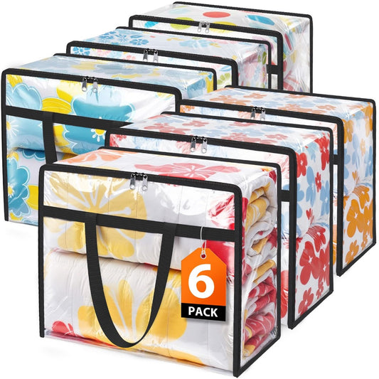 6 Pack Clear Storage Bags with Zippers – Under Bed & Closet Organizer Containers for Comforter Blanket Bedding Duvet PVC 15.85gal