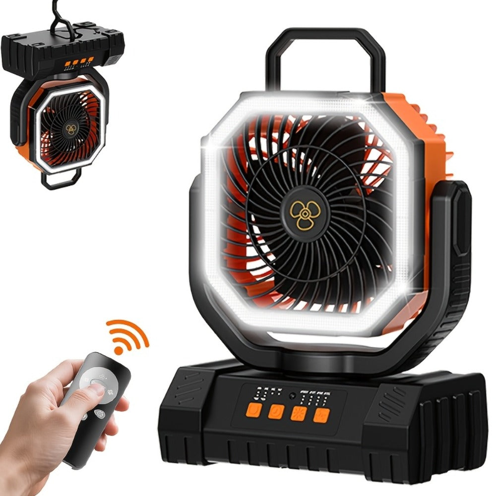 Camping Fan 20000mAh with LED Lantern and Remote Control, 4-Speed 90° Oscillation 1-8H Timer, 59-Hour Battery Life Power Bank Fan with Hook for Tent, Hiking, Outdoor and Indoor Use