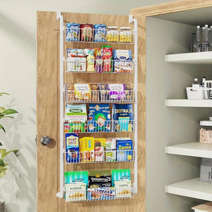 Over the Door Pantry Organizer 6-Tier & 8-Tier Metal Hanging Spice Rack | Back of Door Storage for Kitchen Pantry Laundry Bathroom | Versatile Door Mounted Seasoning Rack in Black & White