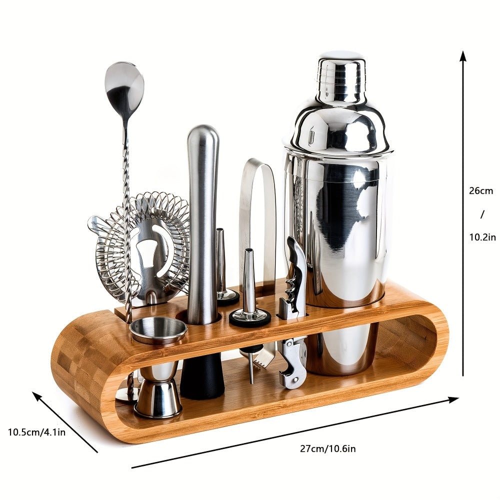 Bartender Kit 10 Piece Stainless Steel Bar Tool Set with Bamboo Stand Cocktail Shaker Mixing Spoon Strainer Jigger Home Bar Accessories Perfect Housewarming Gift for Fathers Day