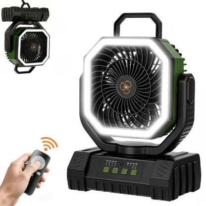 Camping Fan 20000mAh with LED Lantern and Remote Control, 4-Speed 90° Oscillation 1-8H Timer, 59-Hour Battery Life Power Bank Fan with Hook for Tent, Hiking, Outdoor and Indoor Use