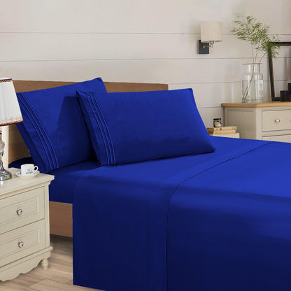 Microfiber Bed Sheet Set 4-Piece Deep Pocket Cooling Sheets Twin Full Queen King Cal King Split King – Soft Wrinkle Fade Resistant Hotel Quality Bedding