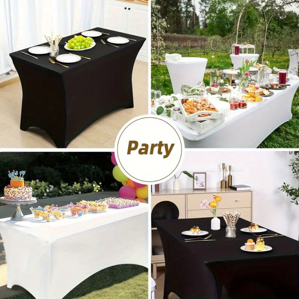 Spandex Tablecloth 6 Foot Rectangular Stretch Table Cover for Parties Weddings Banquets – Wrinkle-Free Full Coverage Fitted Table Cloth for Events