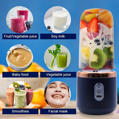 Portable Double Cup Blender & Juicer 2 Sets USB Rechargeable - 1500mAh Personal Mixer with Cups & Motor Base for Smoothies, Milkshakes & Drinks, Travel Blender Gift, Purple Blue Pink White