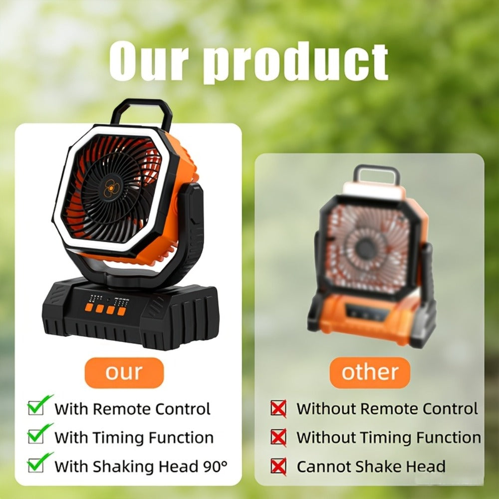 Camping Fan 20000mAh with LED Lantern and Remote Control, 4-Speed 90° Oscillation 1-8H Timer, 59-Hour Battery Life Power Bank Fan with Hook for Tent, Hiking, Outdoor and Indoor Use