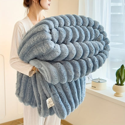 Reversible Faux Rabbit Hair Blanket – Thickened Soft Thermal Throw for Bed, Nap, Office & Camping, All Season, 4 Colors, 5 Sizes