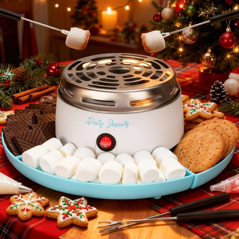 Electric S'mores Maker Indoor Tabletop Marshmallow Roaster Station with 4 Compartment Trays & 4 Roasting Forks – S'mores Kit for Family Fun Party Dessert Night Kids Adults Home Entertaining