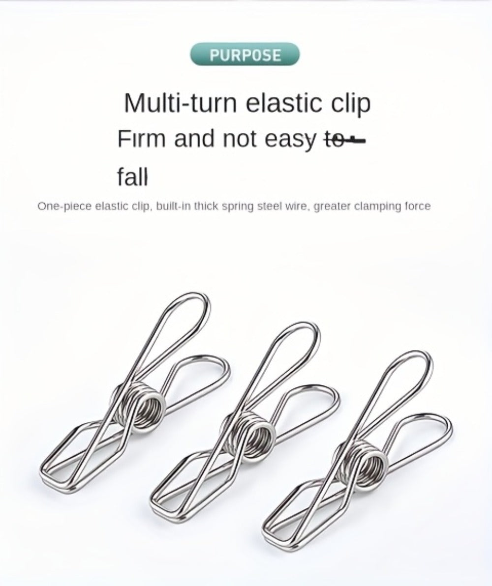 Clothes Drying Rack with Clips Stainless Steel Laundry Hanger Windproof Skidproof Multi-Clip Sock Underwear Dryer for Home Bedroom Balcony – 30/40/50 Clips