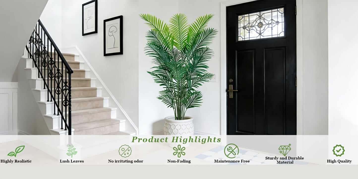Artificial Palm Tree Fake Indoor Plant – 4/5/6FT Faux Tropical Areca Palm with Realistic Leaves, Planter Options, for Living Room Bedroom Office Patio Home Decor