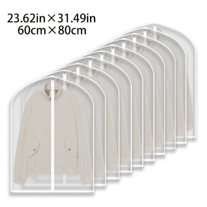 Garment Bags 10 Pack Waterproof Transparent – Hanging Clothes Storage Bags with Full Zipper for Wardrobe, Travel & Closet Organization – Dustproof Clear Clothing Bags in M / L / XL / XXL