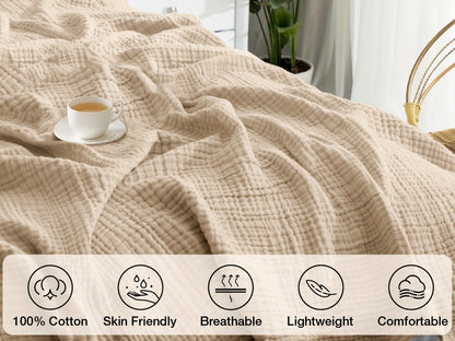 Muslin Blanket 100% Cotton 6-Layer – Breathable Soft Gauze Throw for Couch & Bed, All Season, Machine Washable, 13 Colors, 5 Sizes