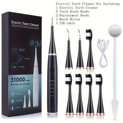 Electric Toothbrush Kit USB Rechargeable - Multi-Accessory Dental Care Set with Travel Case, Replaceable Brush Heads, Portable Oral Hygiene Device for Home & Travel, Gift for Men & Women, Black or White