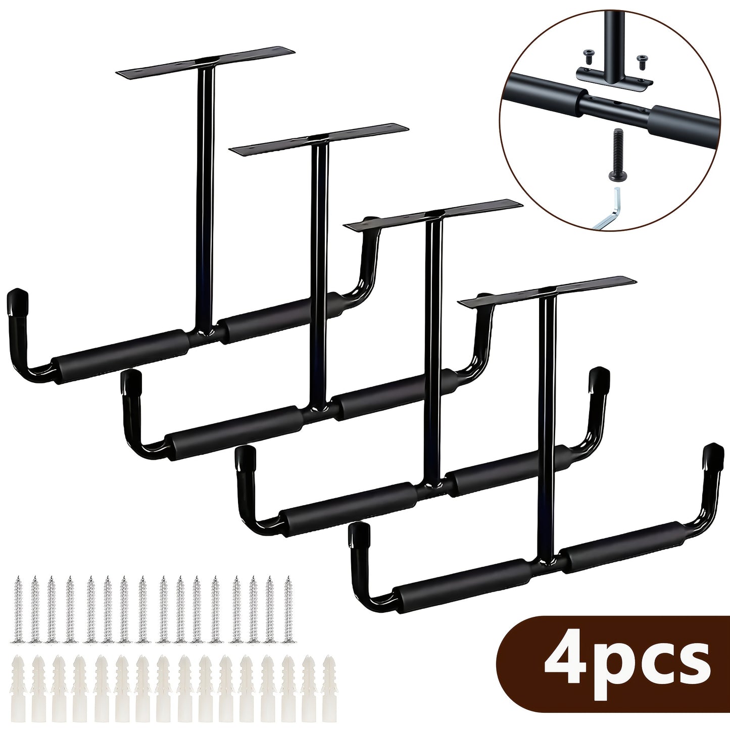 Heavy-Duty Ceiling Garage Storage Hook Rack – Overhead Ladder Hanger with Anti-Slip Foam, Space-Saving Ceiling Mount for Ladders, Hoses & Tools, 2/4pcs