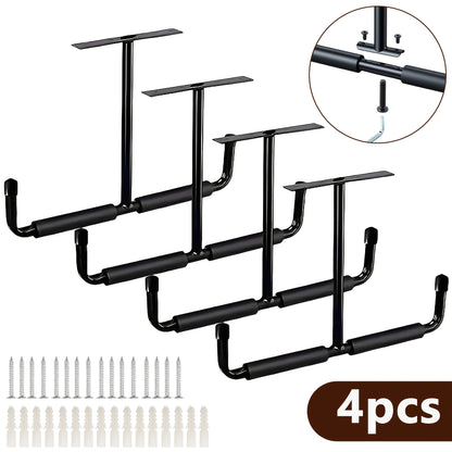 Heavy-Duty Ceiling Garage Storage Hook Rack – Overhead Ladder Hanger with Anti-Slip Foam, Space-Saving Ceiling Mount for Ladders, Hoses & Tools, 2/4pcs