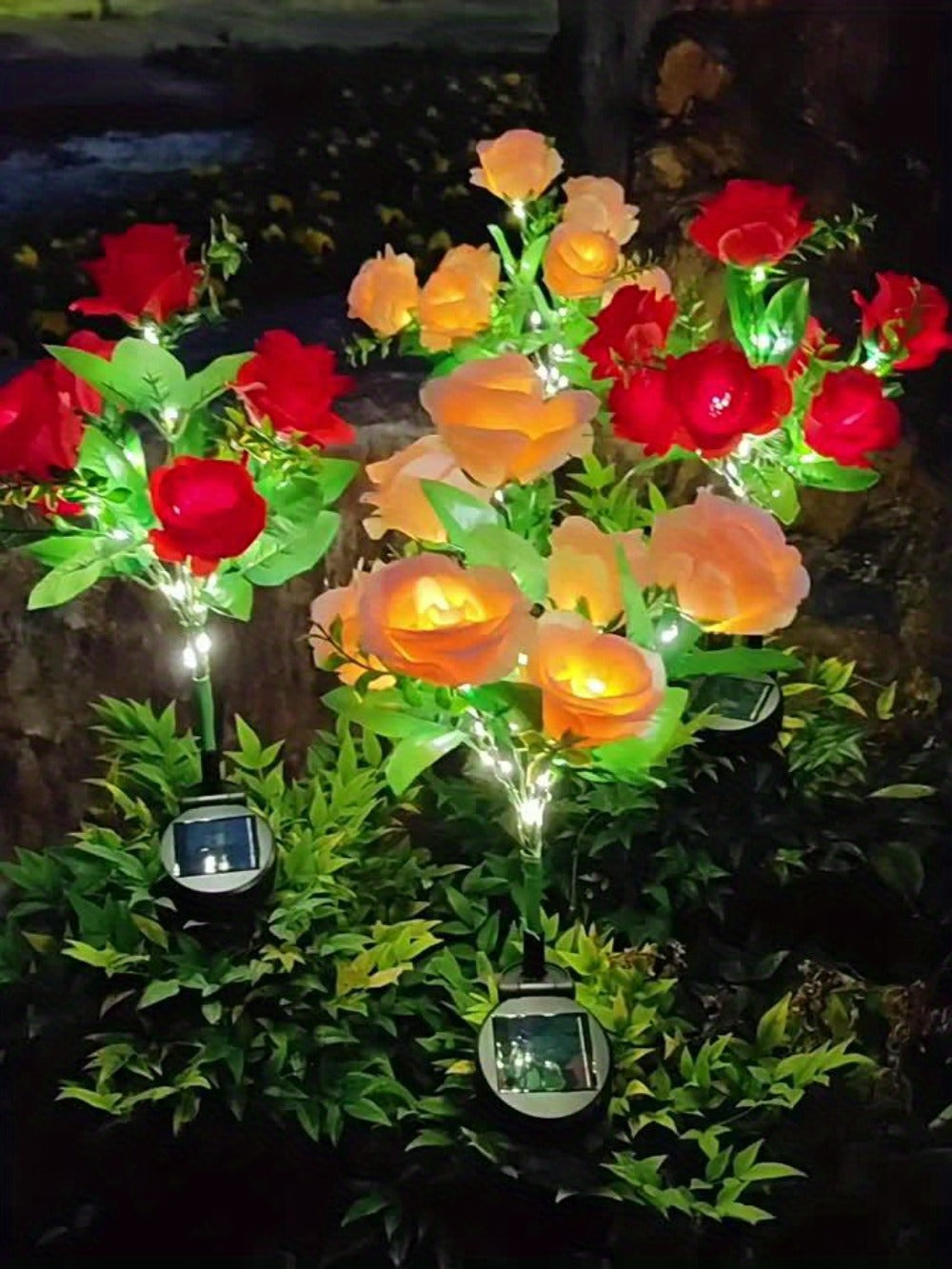 Solar Garden Lights Outdoor 2 Pack – 14 Realistic Rose Stake Lights, Solar Powered Yard & Patio Decor