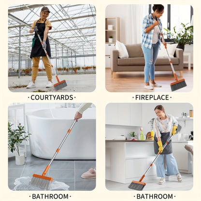 Folding Broom and Dustpan Set 50 Inch Extended Handle - Dense Elastic Bristles Wide Deep Dustpan for Dust Hair Debris, Foldable Broom for Home Kitchen Bathroom Bedroom Living Room, Blue White Black Orange Khaki