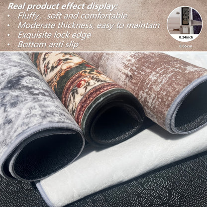 Bohemian Persian Velvet Area Rug Non-Slip Machine Washable – Vintage Floral Paisley Pattern 1000g/m² 100% Polyester Carpet for Living Room & Bedroom – 6 Sizes, High-Traffic Durable