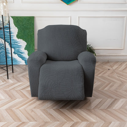 Recliner Chair Cover Slipcover 4-Piece Set – Leaf Jacquard Stretch Furniture Protector with Storage Pocket, Non-Slip Recliner Sofa Cover for Living Room, Machine Washable, 6 Colors Available