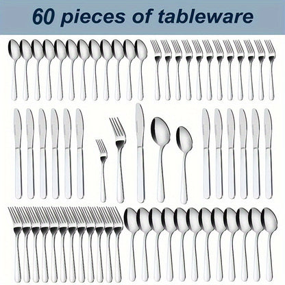 Stainless Steel Silverware Set 60 or 90 Piece with Gift Box – Service for 12 or 18, Includes Steak Knives, Salad Forks & Dessert Spoons, Dishwasher Safe Cutlery for Home, Wedding & Outdoor