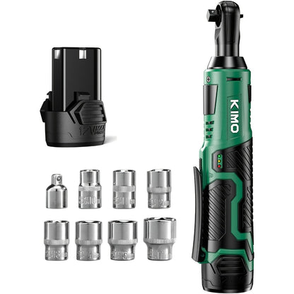 Cordless Ratchet Wrench 3/8 Inch 12V – KIMO 40ft-lb Torque Power Ratchet Set with 2.0Ah Battery, Fast Charger & 8 Sockets