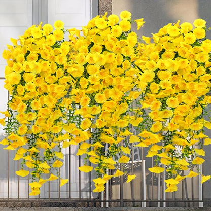 Artificial Flowers Outdoor UV Resistant 4 Bundles Hanging Morning Glory Fake Flowers for Porch Window Box Garden Home Decor Thanksgiving Christmas