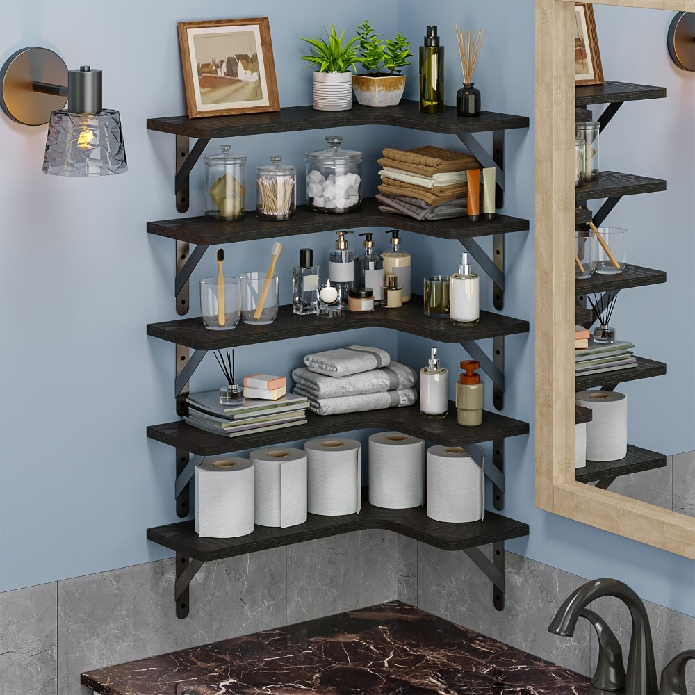 Corner Floating Shelves Wall Mounted Set – Multi-Color Rustic Corner Shelf for Bedroom, Bathroom, Kitchen & Living Room