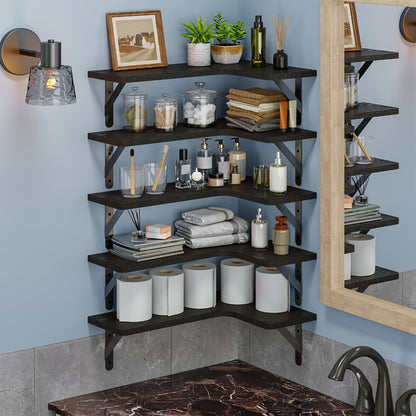 Corner Floating Shelves Wall Mounted Set – Multi-Color Rustic Corner Shelf for Bedroom, Bathroom, Kitchen & Living Room
