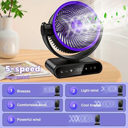 Camping Fan with LED Light Battery Powered 20000mAh 40000mAh 9-Inch 5-Speed Remote Control 90° Tilt 120° Oscillating Quiet Air Circulator for Outdoor Home
