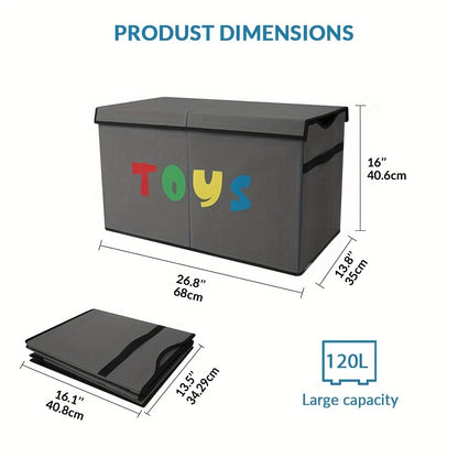 Extra Large Collapsible Kids Storage Chest with Lid – 31.7 Gal Toy Box Organizer Bins for Boys Girls Bedroom Nursery Living Room