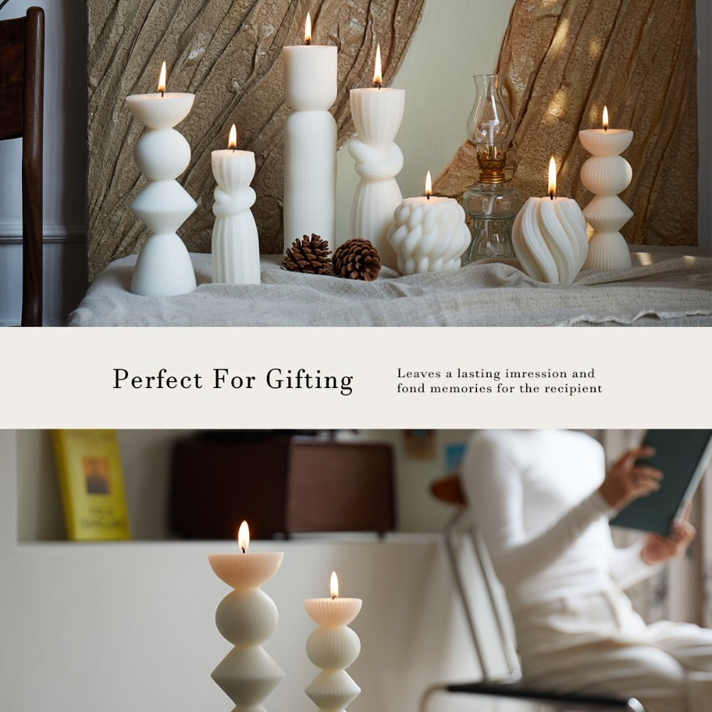 Ribbed Pillar Candles 7-Pack Large Soy Wax, Handmade Aesthetic Pillar Candle Set for Home Decor, Wedding Centerpiece, Shelf Decor, Dining Table & Housewarming Gift – White, Black, Blue, Orange with Glitter