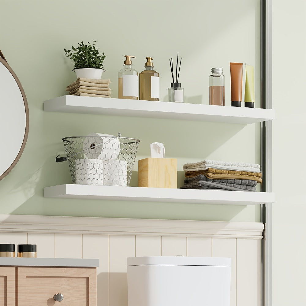 Floating Wall Shelves Set – Wooden Wall-Mounted Shelves for Living Room, Kitchen & Bathroom (2/4/6pcs, 15.7"/19.7"/22")