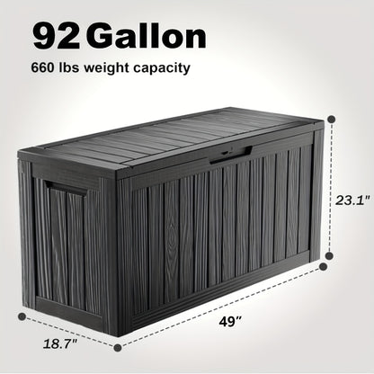 Large Resin Deck Box Lockable Outdoor Storage 80/100 Gallon – 345L UV Protected Weatherproof Patio Storage Box | Sit-On Lid Deck Storage Chest for Pool Accessories, Garden Tools & Outdoor Gear