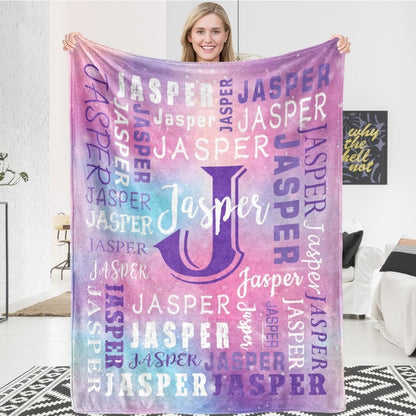 Personalized Flannel Blanket 280GSM Custom Name - Soft All-Season Throw Blanket for Home Picnic Travel, Cozy Polyester Gift Blanket Multi-Color Options