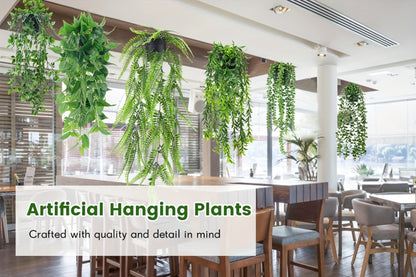 Artificial Hanging Ivy Vines – Fake Eucalyptus & Mandala Green Vine Plants for Indoor Wall Decor – Faux Hanging Plants for Bedroom, Bathroom, Balcony, Bookshelf & Living Room Aesthetic – 6 or 8 Pack