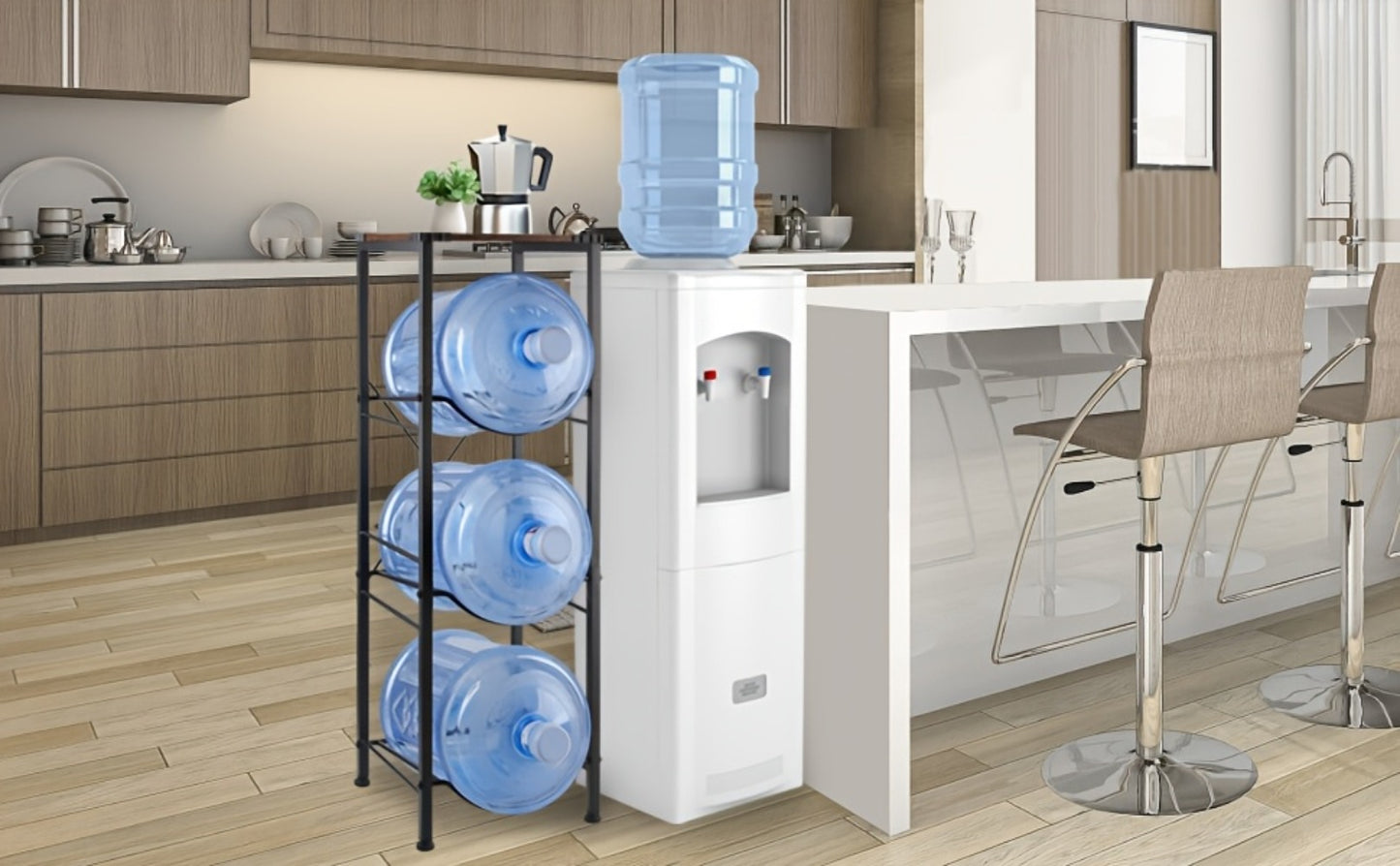 Water Jug Holder 5 Gallon 3-Tier Standing Shelf | Water Bottle Rack Organizer for Kitchen Office Living Room