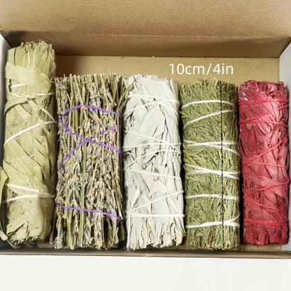 Sage Smudge Kit 5 Pack White Sage Cedarwood Dragon's Blood Eucalyptus Lavender Incense Sticks Set for House Cleansing Meditation Spiritual Purification Home Decor Gift Set for Women Men Beginners