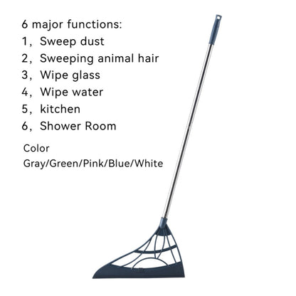 Extra Long Broom 45 Inch – Stainless Steel Handle, Unflagged Bristles, Rubber Sweep for Pet Hair & Debris, Indoor Outdoor Hard Floor Sweeper for Home Office Kitchen