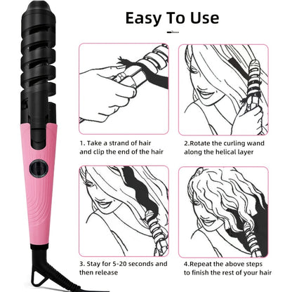 Automatic Spiral Curling Iron – Anti-Scald Fast Heating Curler for Long & Short Hair, Portable Rotating Barrel, Women Gift