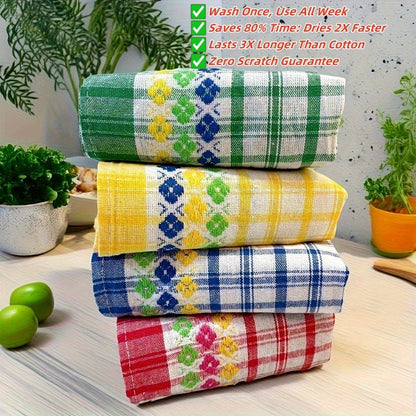 Kitchen Towels 4-Pack 18x28 Inch Extra Large Absorbent Dish Towels Set - Super Soft Quick Dry Farmhouse Stripe Tea Towels, Machine Washable