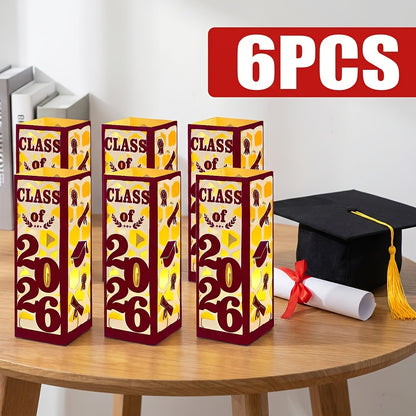 Graduation Centerpieces Decorations 6pcs Class of 2026 | Paper Lantern Boxes No Electricity Needed Congrats Grad Party Supplies for College High School Celebration Table Decor 6 Colors
