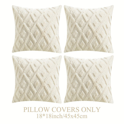 Luxury Faux Wool Pillow Covers 18x18 Set of 4 Boho Soft Plush Decorative Cushion Cases with Zipper for Couch Sofa Living Room - Heather Pink Navy Blue Yellow