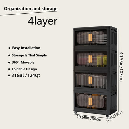 Rolling Storage Cart 4 5 Tier Double Door Collapsible Stackable Plastic Organizer with 360 Lockable Wheels Space Saving Bin for Dorm Office Closet Bedroom Garage Gym
