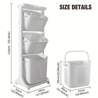 Rolling Laundry Hamper Cart with Wheels Multi-Tier | Large Capacity Laundry Basket with Removable Baskets | Wheeled Laundry Organizer for Laundry Room Bathroom Bedroom