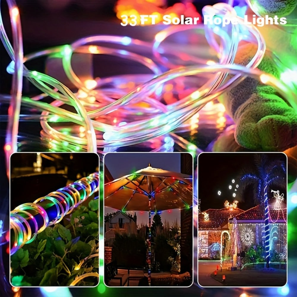 Solar Rope Lights Outdoor 33FT 100LED RGB – 8 Modes IP65 Waterproof String Lights for Garden, Patio, Party & Holiday Decor