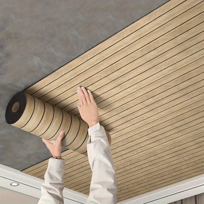 3D Wood Grain Wall Panels Self-Adhesive Peel and Stick Soundproof Grid Board Thick Matte Finish Wallpaper for Walls Ceilings Curved Surfaces Home Decor Easy Install