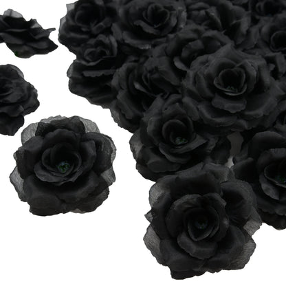 Silk Artificial Roses 50pcs with Stems | 3 Inch Flower Head Detachable DIY Fake Roses | Wedding Bouquet Valentine's Day Home Decor in Black Red Wine Red
