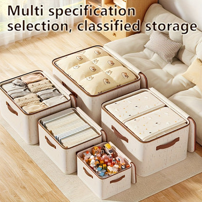 Foldable Storage Boxes with Lids 2-Pack, Large Capacity Linen Storage Baskets with Double Zippers & Leather Handles, Collapsible Fabric Organizer Bins for Bedroom, Clothing, Laundry & Moving