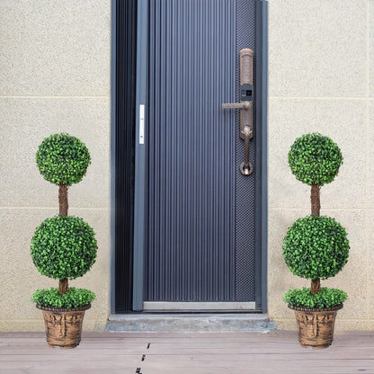 Artificial Boxwood Topiary Tree 2 Pack 3ft 4ft Faux Topiary Ball Tree Potted Plant for Front Door Porch Living Room Indoor Outdoor Decor